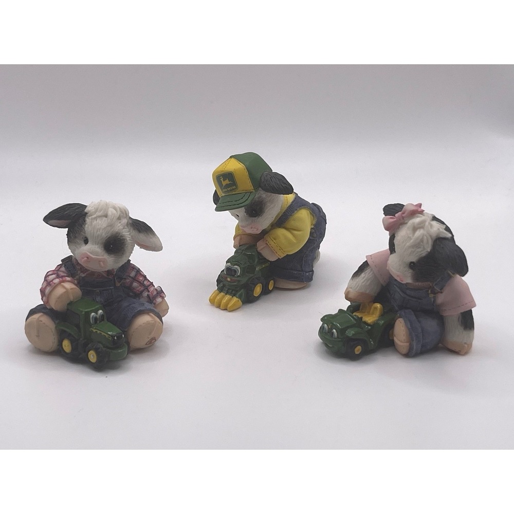 Mary's Moo Moos John Deere Cow Figurines Set of 3 Enesco Resin Farmhouse Decor